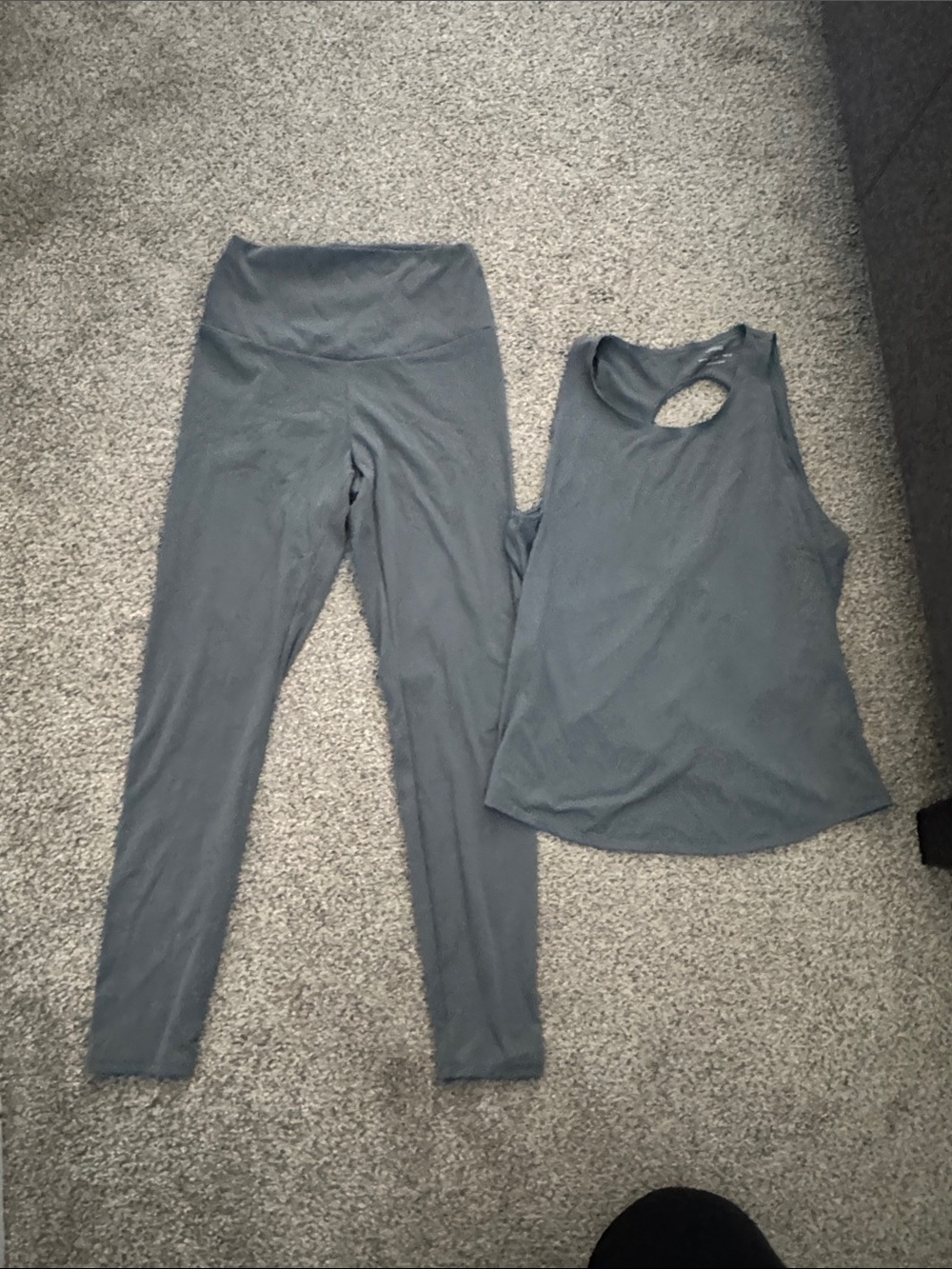 High-Waist blue/grey Active Leggings with Matching Gray Tank
